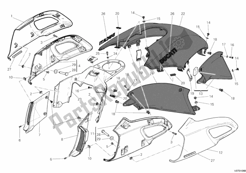 Todas las partes para Cubiertas, Tanque de Ducati Diavel USA 1200 2012